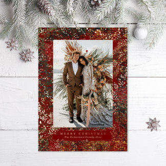 Dappled Forest Painted Changing Leaves Red Photo Foil Holiday Card