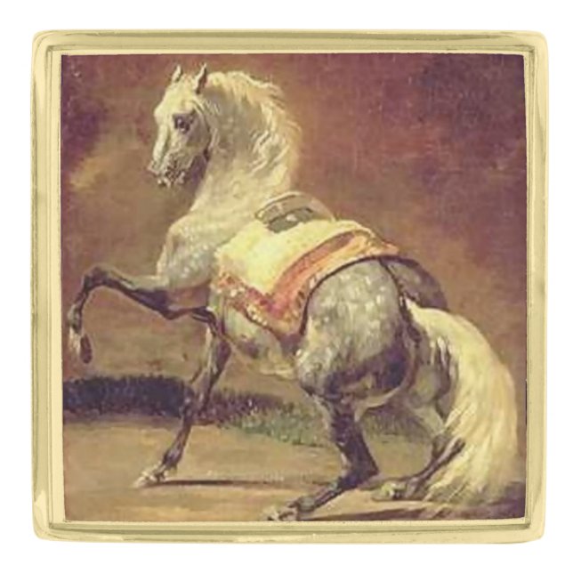 DAPPLED GREY HORSE GOLD FINISH LAPEL PIN (Front)