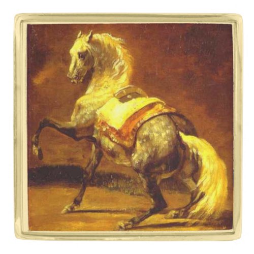 DAPPLED GREY HORSE GOLD FINISH LAPEL PIN