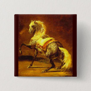 DAPPLED GREY HORSE , Gold Yellow Brown Pinback Button