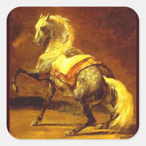 DAPPLED GREY HORSE  Gold Yellow Brown Square Sticker