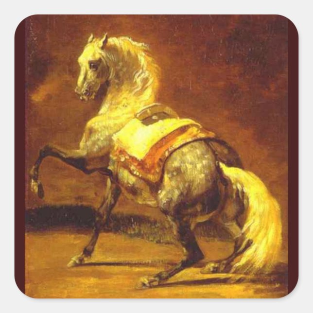 DAPPLED GREY HORSE , Gold Yellow Brown Square Sticker (Front)