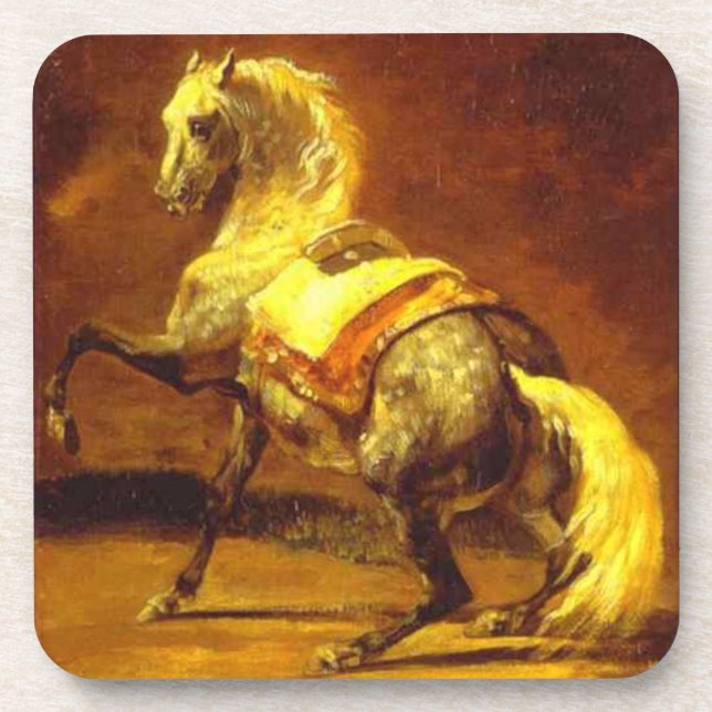 DAPPLED GREY HORSE , Gold Yellow Drink Coaster (Front)