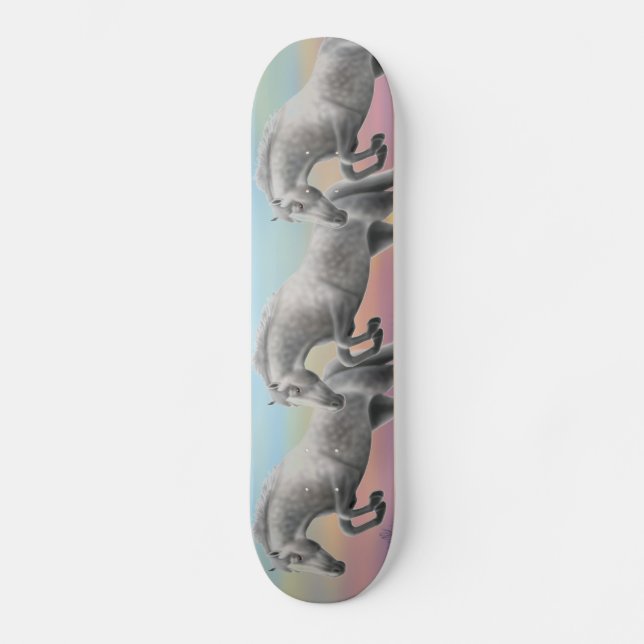 Dappled Grey Horse Jumping Skateboard Deck (Front)