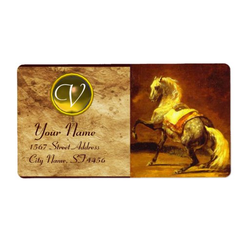 DAPPLED GREY HORSE MONOGRAM  brown gold yellow Label