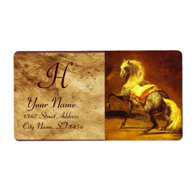 DAPPLED GREY HORSE MONOGRAM , brown, gold yellow Label (Front)