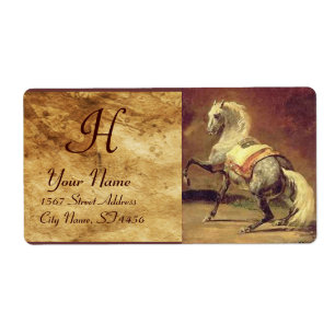 DAPPLED GREY HORSE MONOGRAM , brown Label