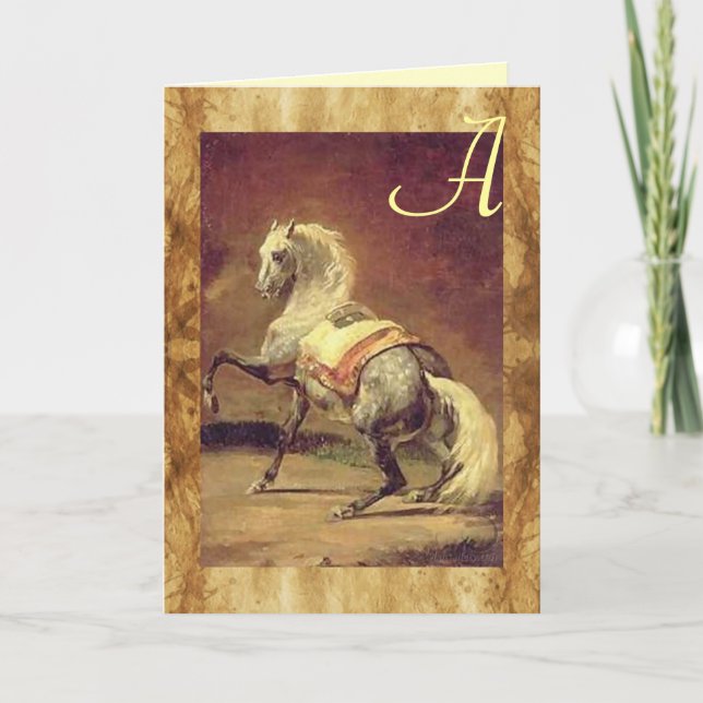 DAPPLED GREY HORSE PARCHMENT Monogram Note Card (Front)