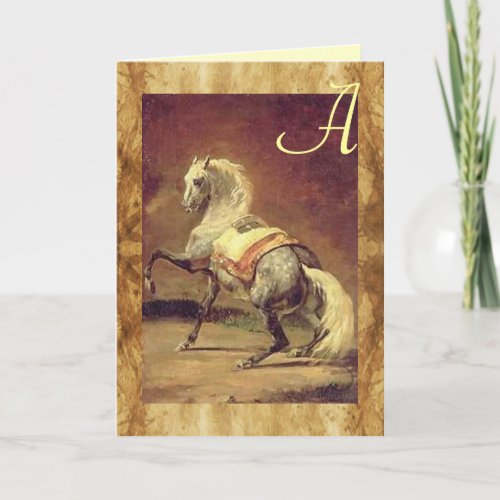 DAPPLED GREY HORSE PARCHMENT Monogram Note Card