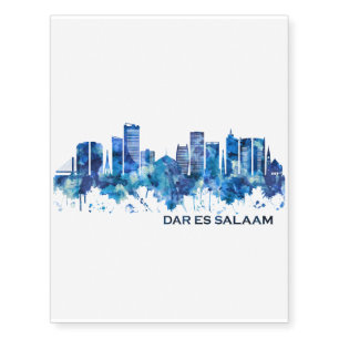 Dar es Salaam Tanzania Skyline Blue Temporary Tattoos