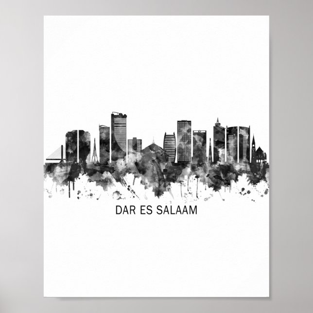 Dar es Salaam Tanzania Skyline BW Poster (Front)