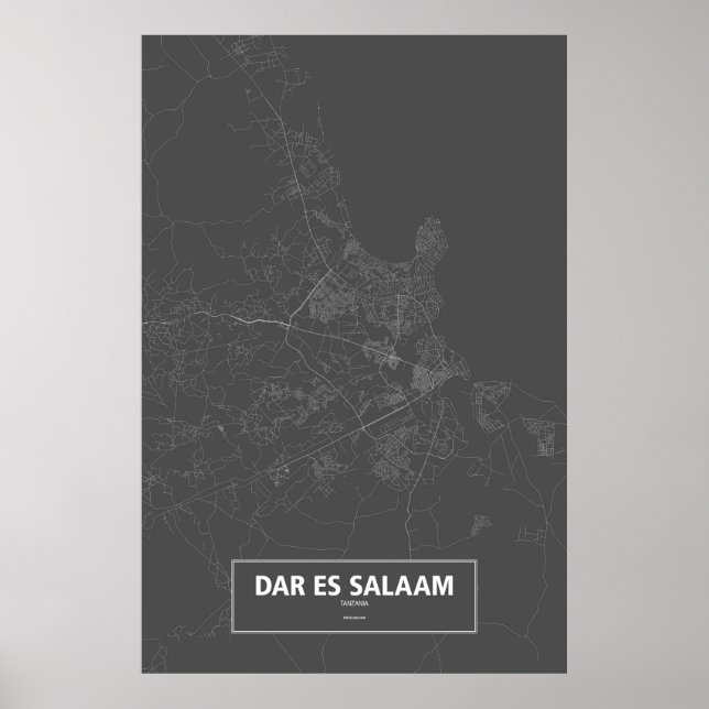 Dar es Salaam, Tanzania (white on black) Poster (Front)