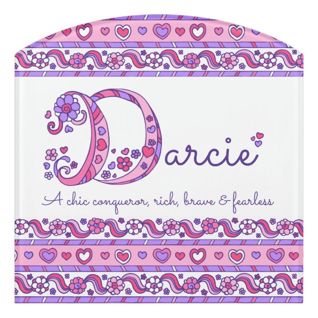 Darcie name letter d pink girls personalized door sign (Contour Front)
