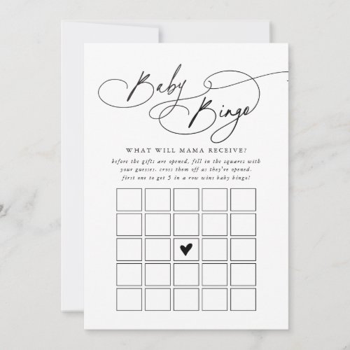 DARCY Black White Baby Bingo Baby Shower Game Card