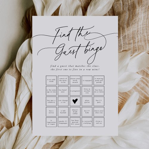 DARCY Black White Find the Guest Bingo Game Card