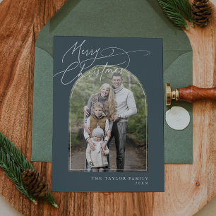 DARCY Blue Arch Family Classic Photo Christmas Holiday Card