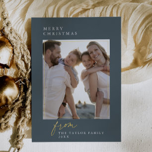 DARCY Blue Foil Vintage Family Photo Christmas Foil Holiday Card
