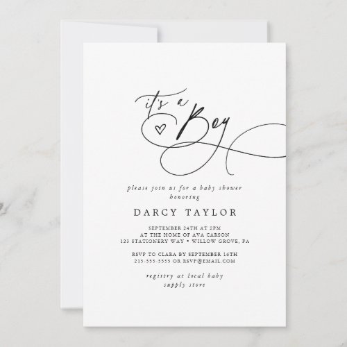 DARCY Classic Black White Its A Boy Baby Shower Invitation