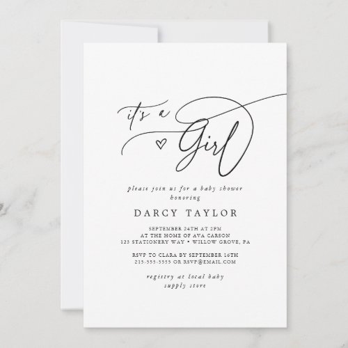 DARCY Classic Black White Its A Girl Baby Shower Invitation