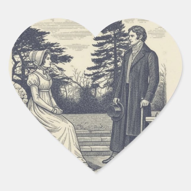 Darcy & Elizabeth scene Heart Sticker (Front)