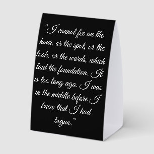 Darcy & Elizabeth silhouettes + quote Paper Table Tent