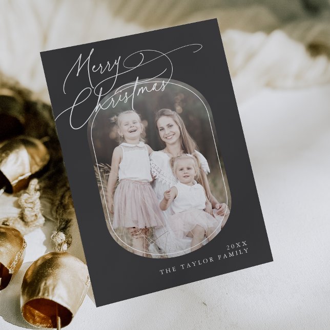 DARCY Gray Digital Boho Family Christmas Photo Holiday Card (DARCY Gray Digital Boho Family Christmas Photo Holiday Card)