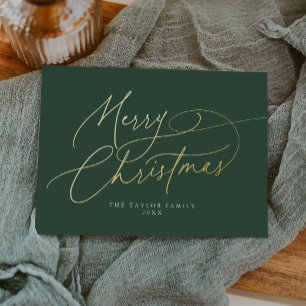 DARCY Green Foil Family Vintage Merry Christmas Foil Holiday Card