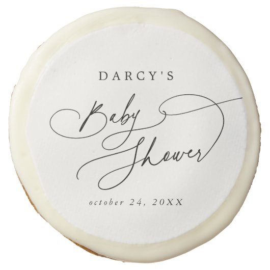 DARCY Minimalist Modern Black White Baby Shower Sugar Cookie (Front)