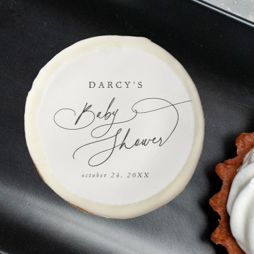 DARCY Minimalist Modern Black White Baby Shower Sugar Cookie