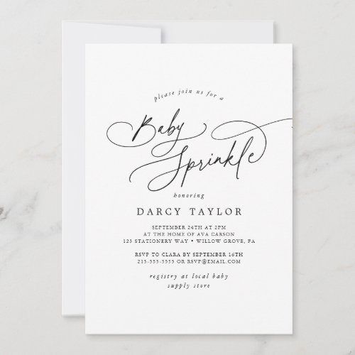 DARCY Minimalist Unique Black White Baby Sprinkle Invitation