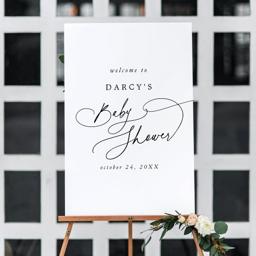 DARCY Modern Black White Baby Shower Welcome Sign