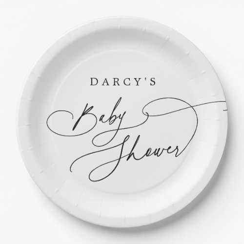 DARCY Modern Minimalist Black White Baby Shower Paper Plates