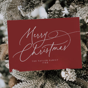 DARCY Red Elegant Family Vintage Merry Christmas Holiday Card
