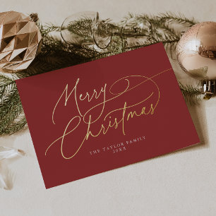 DARCY Red Gold Foil Family Vintage Merry Christmas Holiday Card