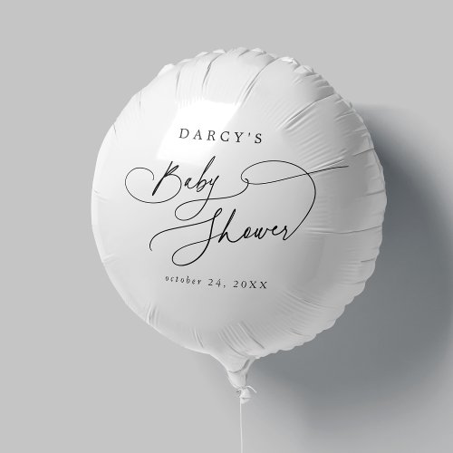 DARCY Simple Calligraphy Black White Baby Shower Balloon