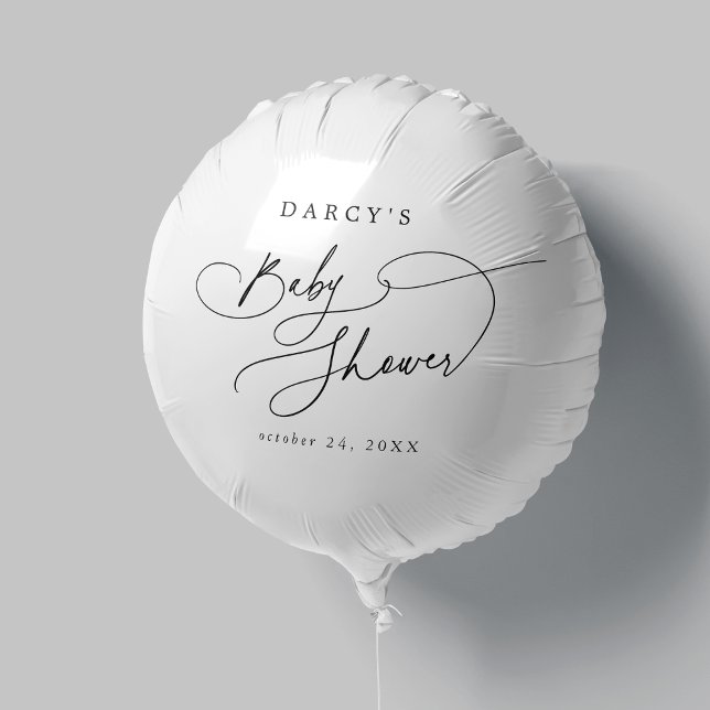 DARCY Simple Calligraphy Black White Baby Shower Balloon (DARCY Simple Calligraphy Black White Baby Shower Balloon)