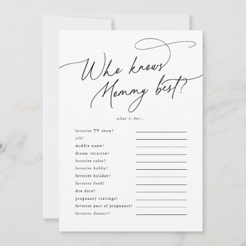 DARCY Who Knows Mommy Best Baby Shower Game Card