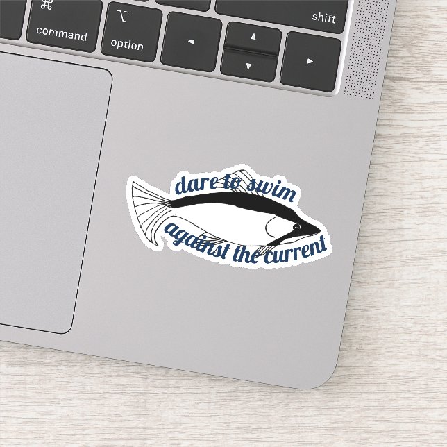 Dare Swim Against Current Motivational Fish Sticker (Detail)