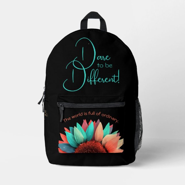 Dare to Be Different Colorful Sunflower Printed Backpack (Front)