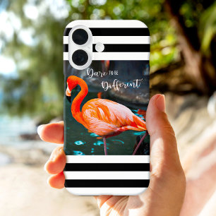 Dare To Be Different Flamingo Black White Stripes iPhone 16 Case