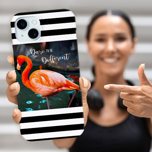 Dare To Be Different Flamingo White Black Stripes iPhone 15 Plus Case