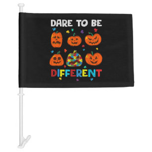 Dare To Be Different Pumpkin Autism Halloween Car Flag