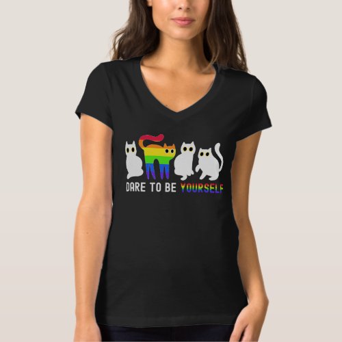 Dare to be Yourself Cute LGBTQ Cat Pride Lesbian G T_Shirt