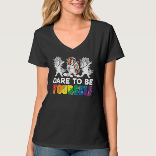 Dare To Be Yourself Dabbing Unicorn Lgbt Pride Gay T_Shirt