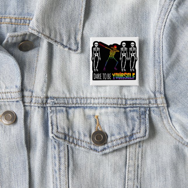 Dare To Be Yourself Halloween Dabbing Skeleton Button (In Situ)