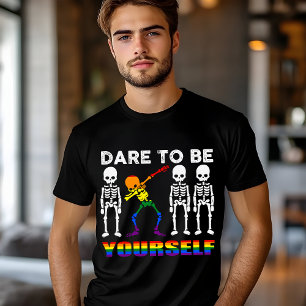 Dare To Be Yourself Rainbow Skeleton Pride Tri-Blend Shirt