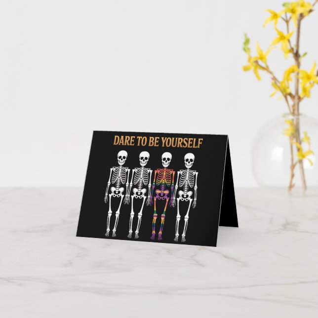 Dare To Be Yourself Skeleton Cute LGBT Pride Gift  Card (Yellow Flower)