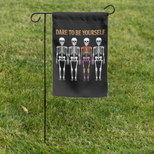 Dare To Be Yourself Skeleton Cute LGBT Pride Gift  Garden Flag