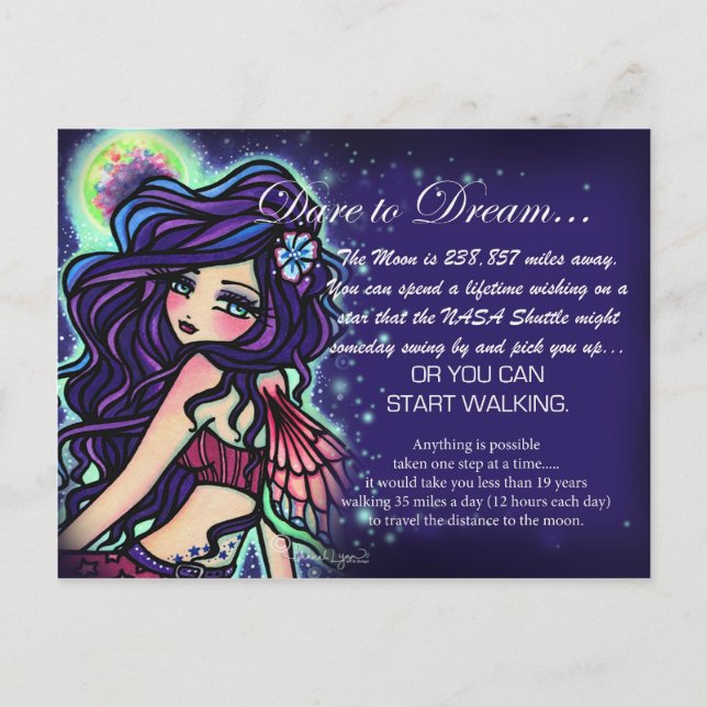 "Dare To Dream" Inspirational Fantasy Fairy Art Postcard (Front)