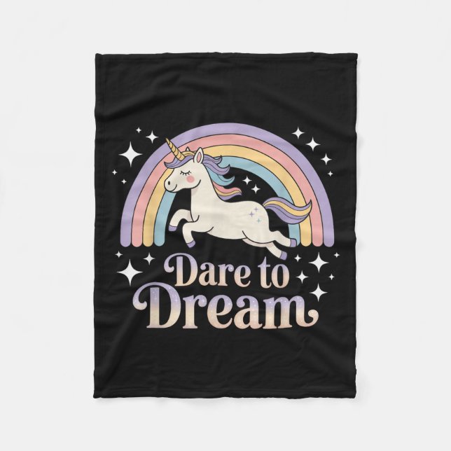 Dare To Dream Unicorn Rainbow Motivation  Fleece Blanket (Front)